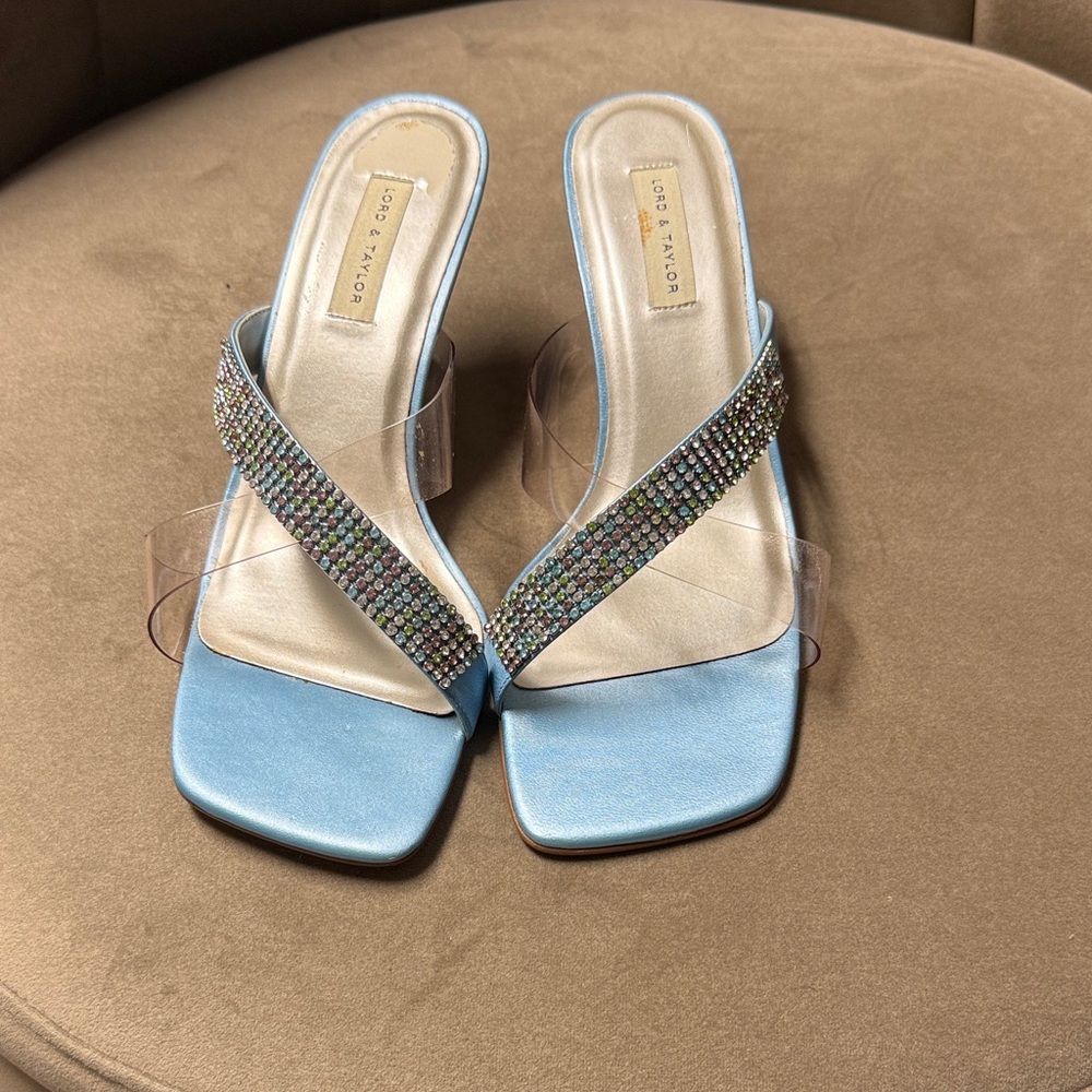 Lord & Taylor Loeffler Randall Blue Heels with Rhinestone Straps